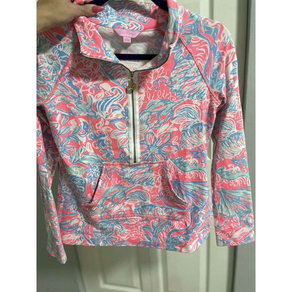 Lilly Pulitzer Skipper Popover Sz XS Pink Sun Ray Summer Siren Pulllover Pockets